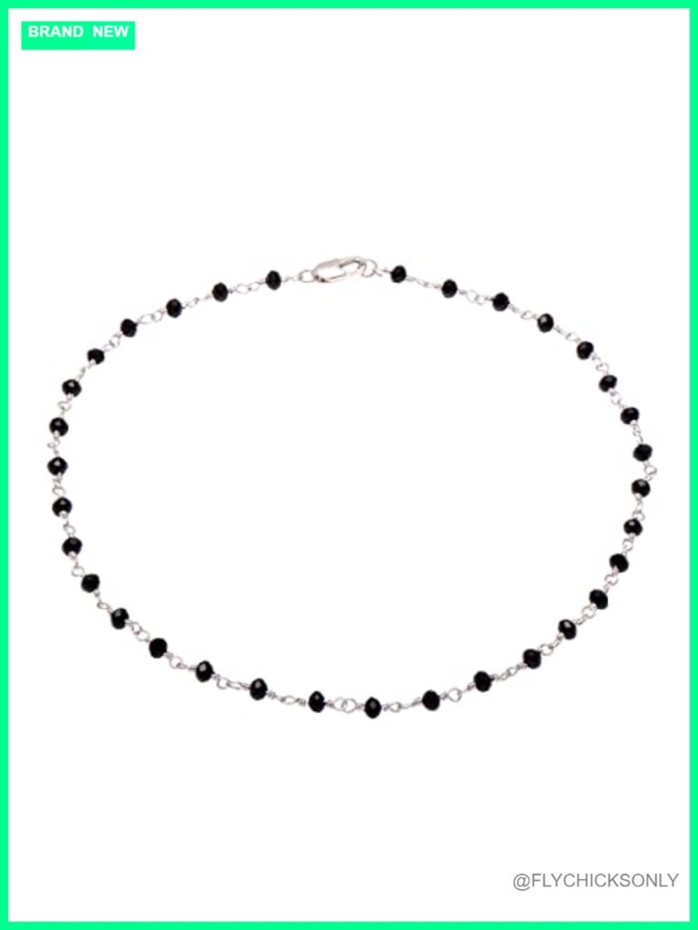 Wire Wrapped Onyx Beaded Chain Necklace 16in Lobster Clasp